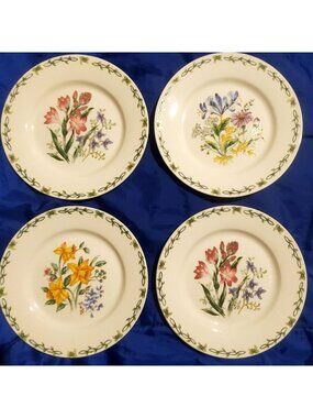 4 VTG EUC WHITE! Thompson Pottery "Floral Garden" Salad Plates 8” French Country